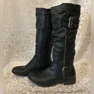 Women's White Mountain Roxy Wide Calf Riding Boots Size 10M Black Faux Leather